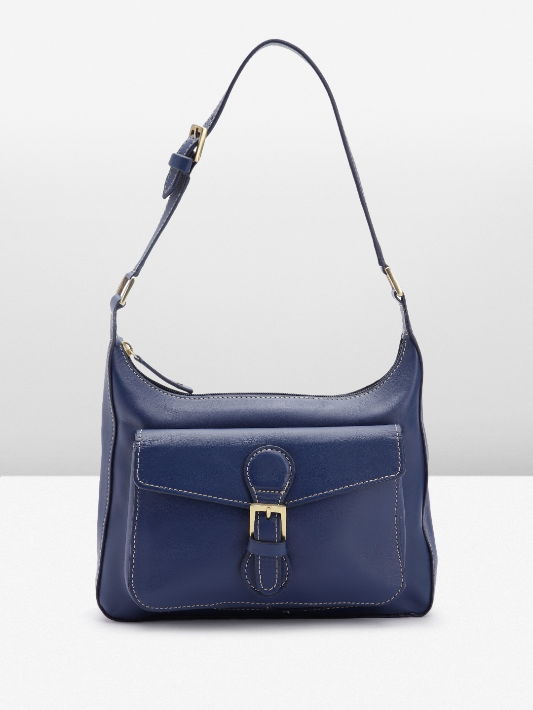 

Hidesign Leather Structured Shoulder Bag with Buckle Detail, Blue