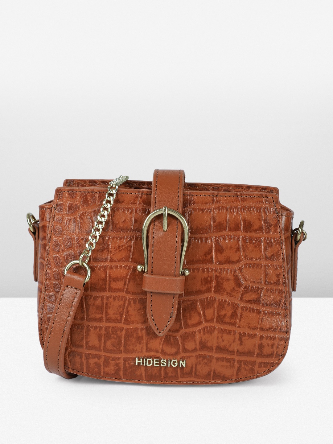 

Hidesign Animal Textured Leather Structured Sling Bag, Brown