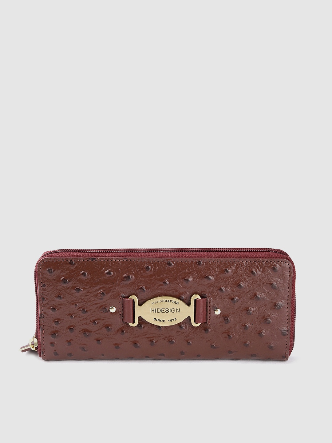 

Hidesign Women Geometric Textured Leather Zip Around Wallet, Brown