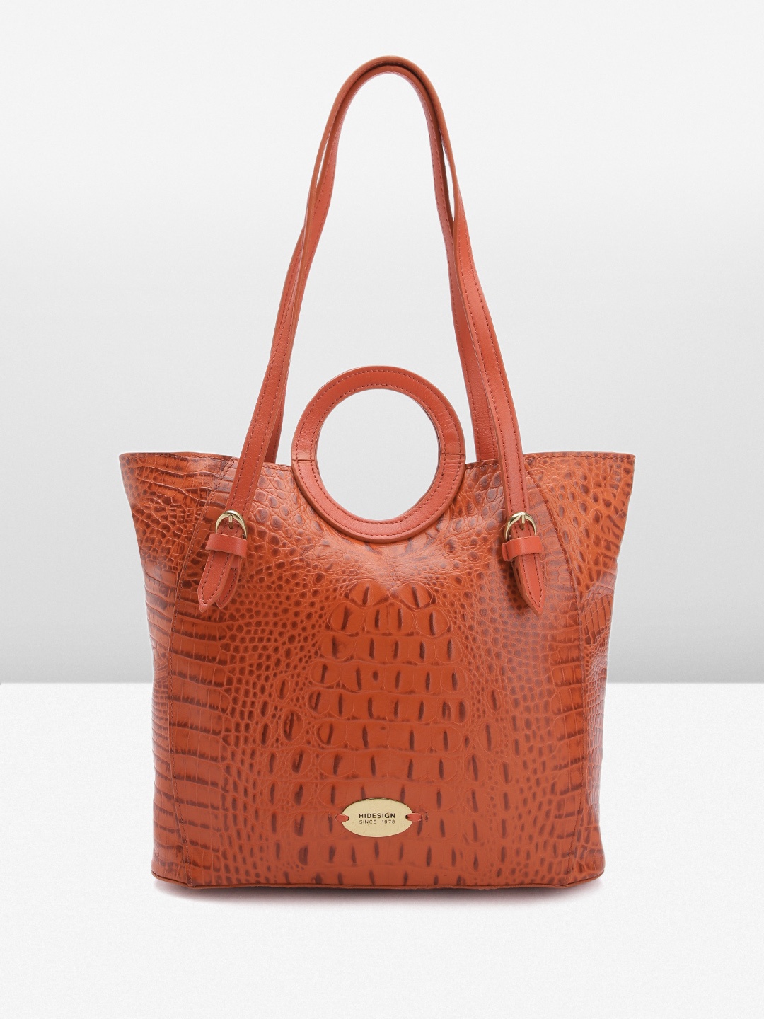 

Hidesign Croc Textured Leather Structured Shoulder Bag, Orange