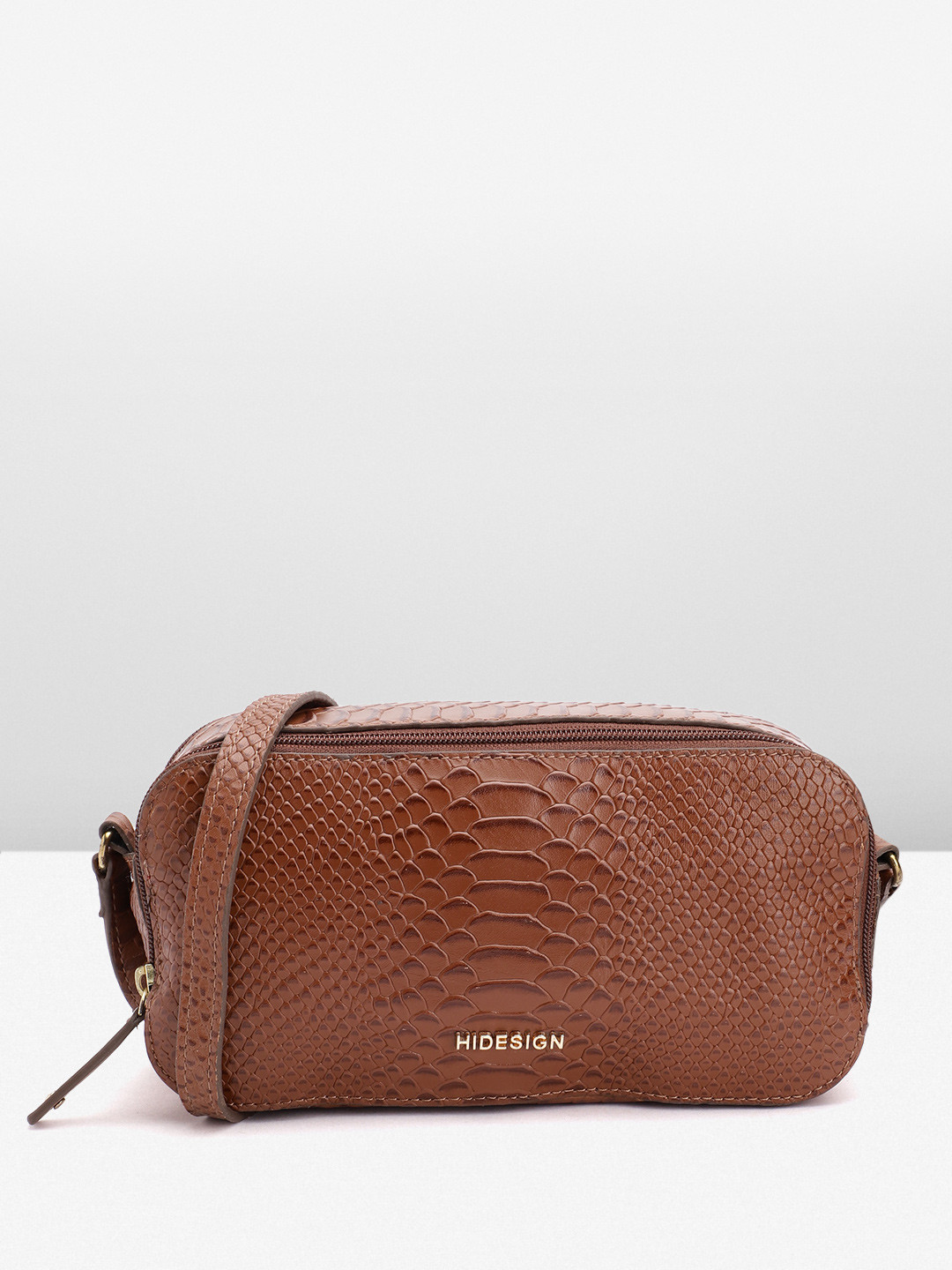 

Hidesign Croc Textured Leather Structured Sling Bag, Tan