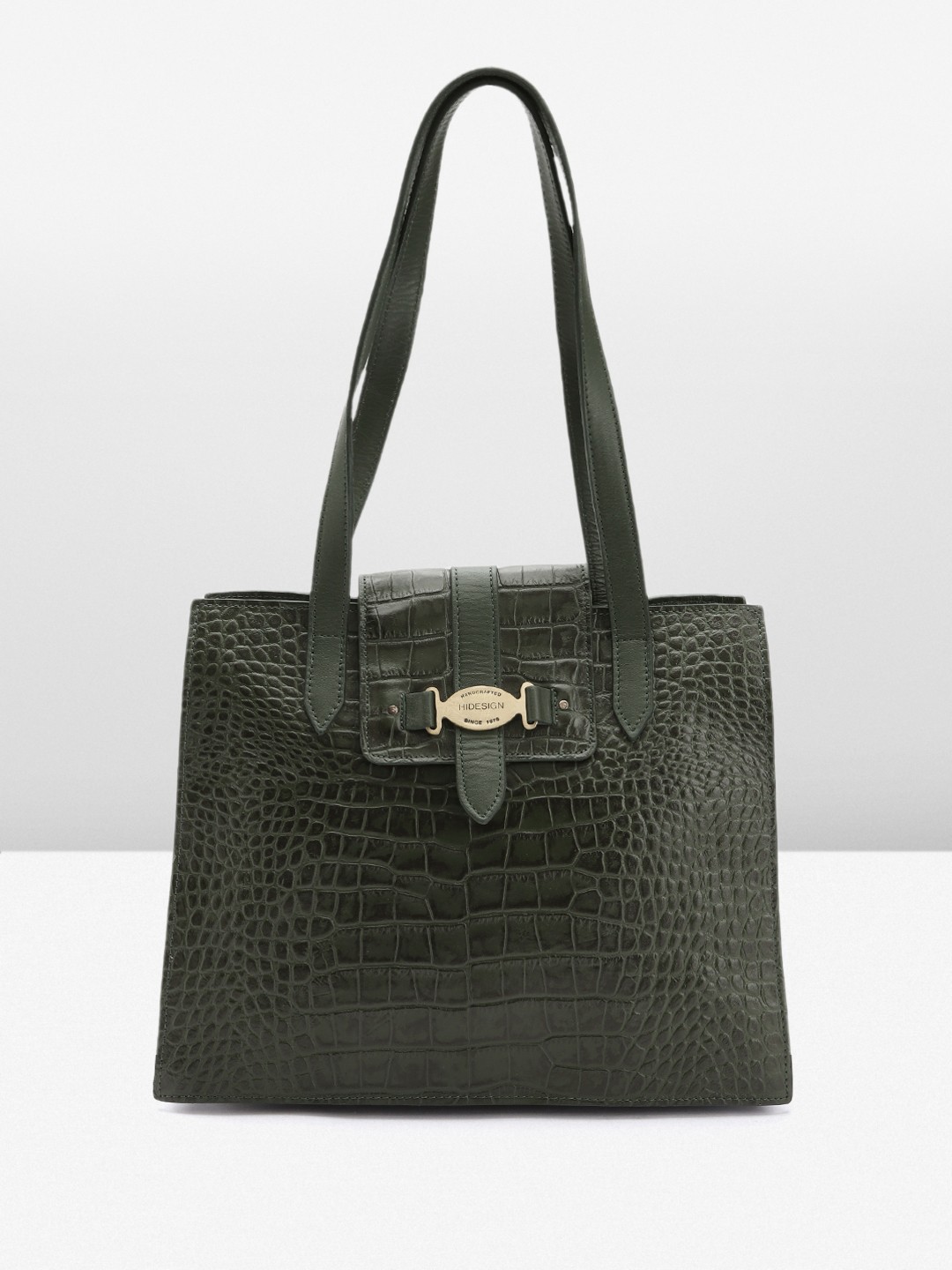 

Hidesign Croc Textured Leather Structured Shoulder Bag, Green