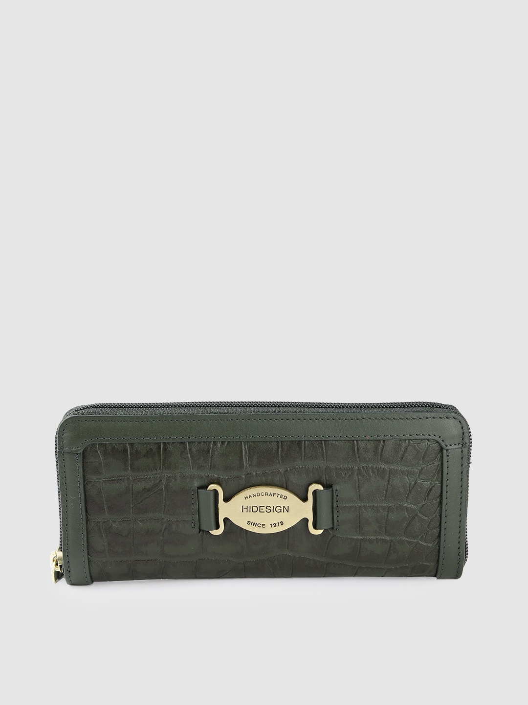 

Hidesign Women Croc-Textured Leather RFID Zip Around Wallet, Olive