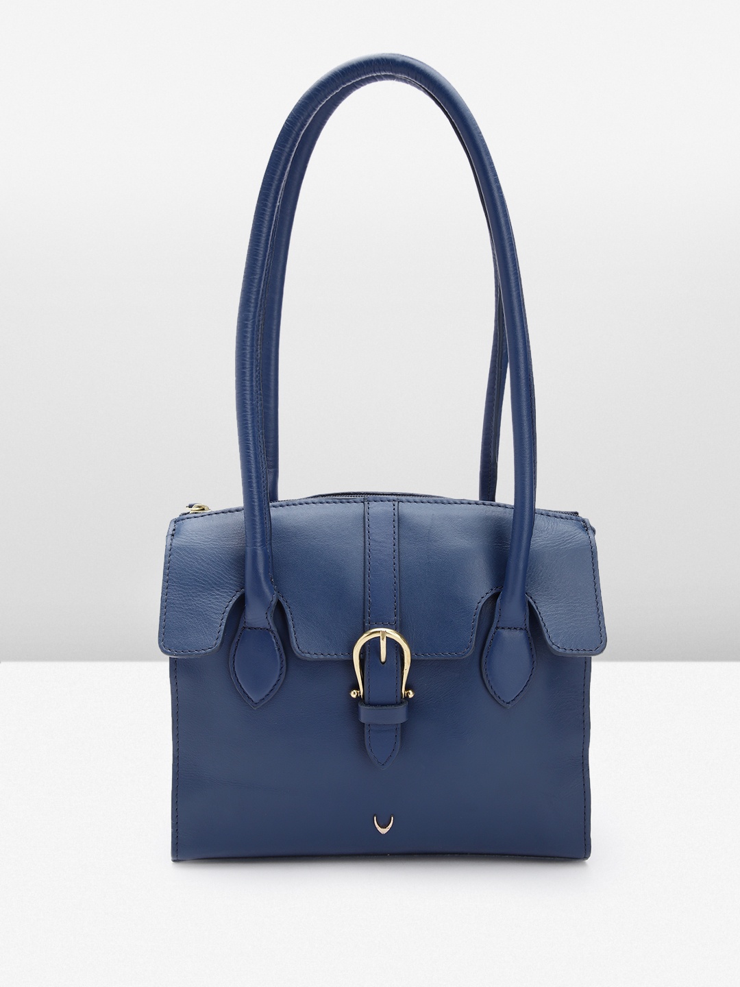 

Hidesign Leather Structured Shoulder Bag with Buckle Detail, Blue
