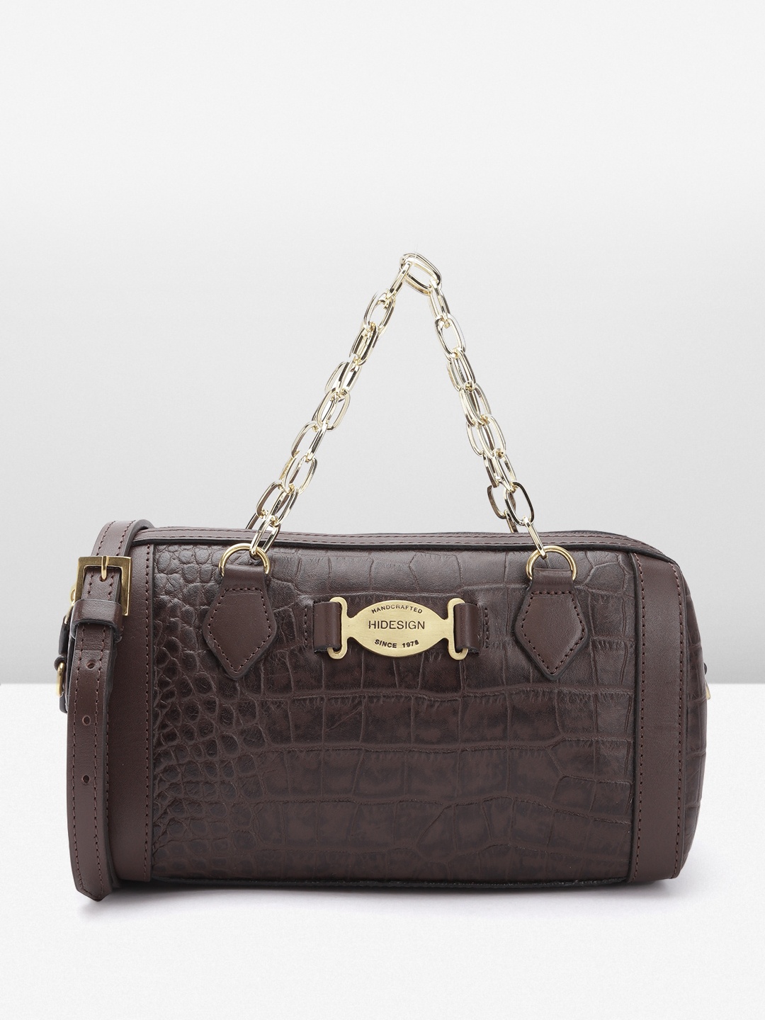 

Hidesign Croc Textured Leather Bowling Handheld Bag, Coffee brown