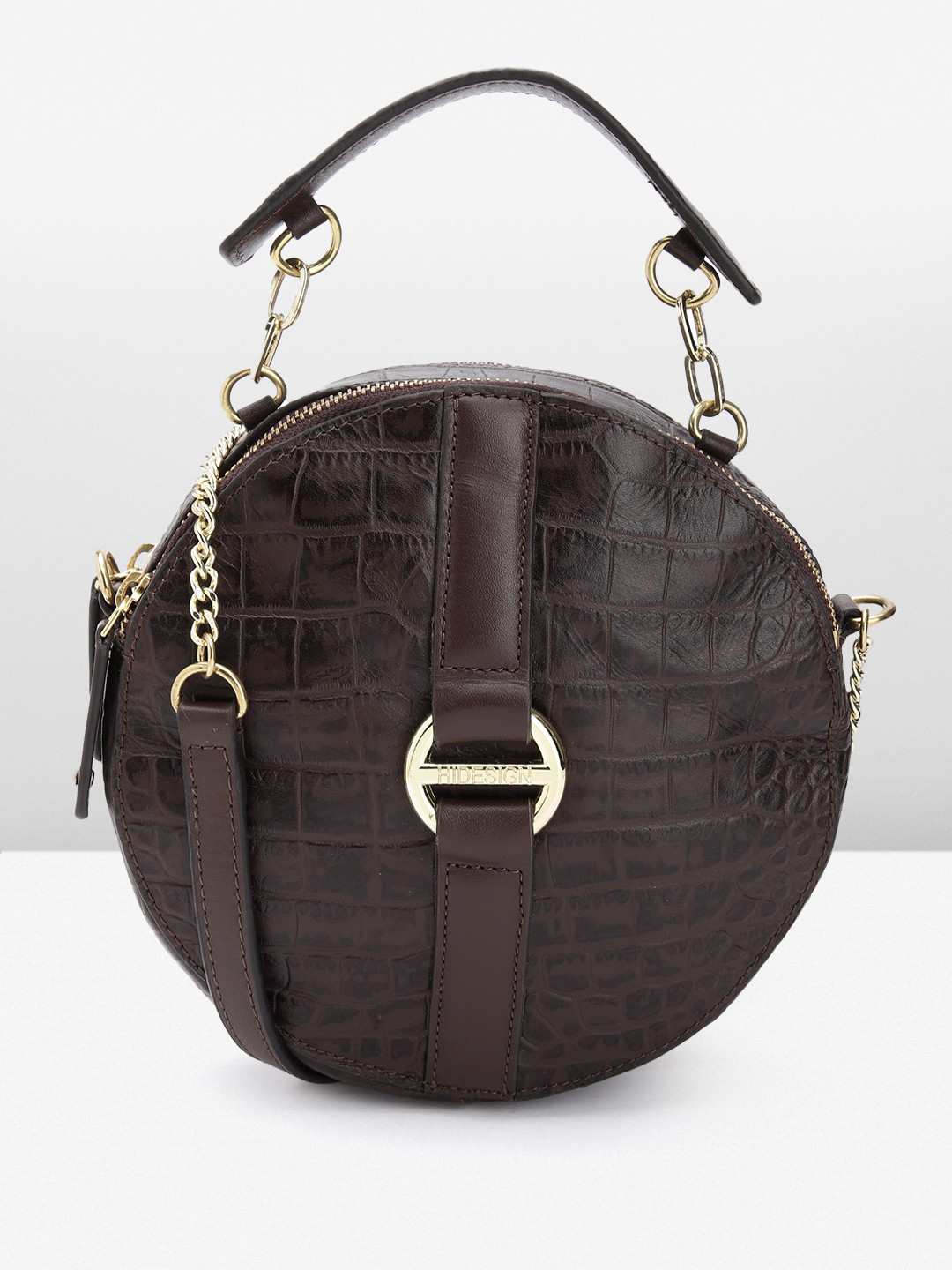 

Hidesign Croc Textured Leather Structured Sling Bag, Coffee brown