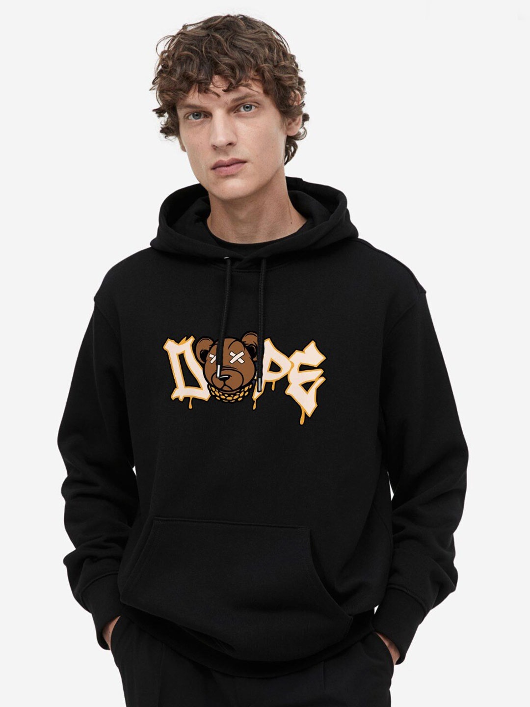 

MISCHIEF MONKEY Printed Fleece Hooded Pullover Sweatshirt, Black