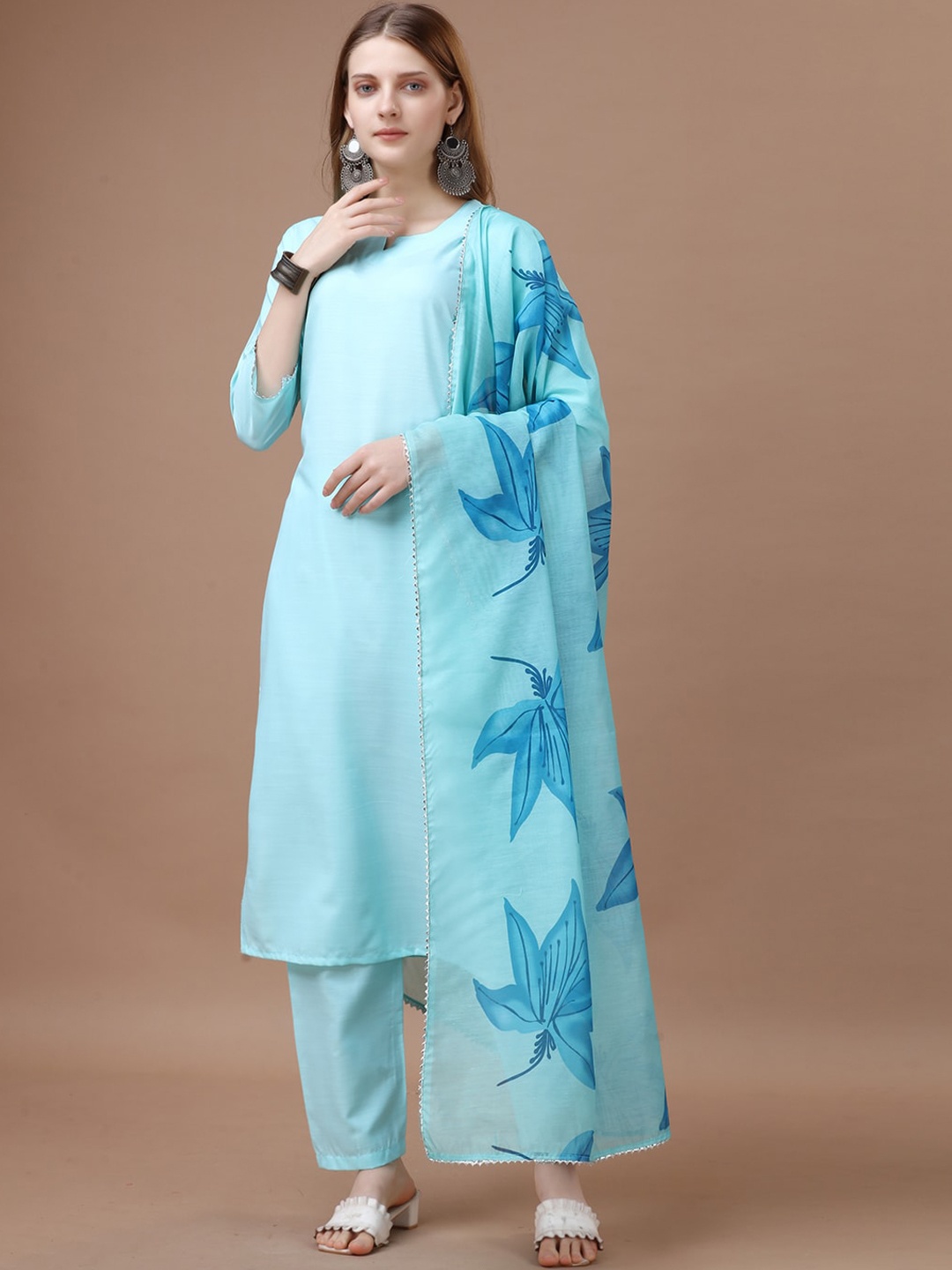 

WORIVOC Kurta & Trousers With Dupatta, Blue