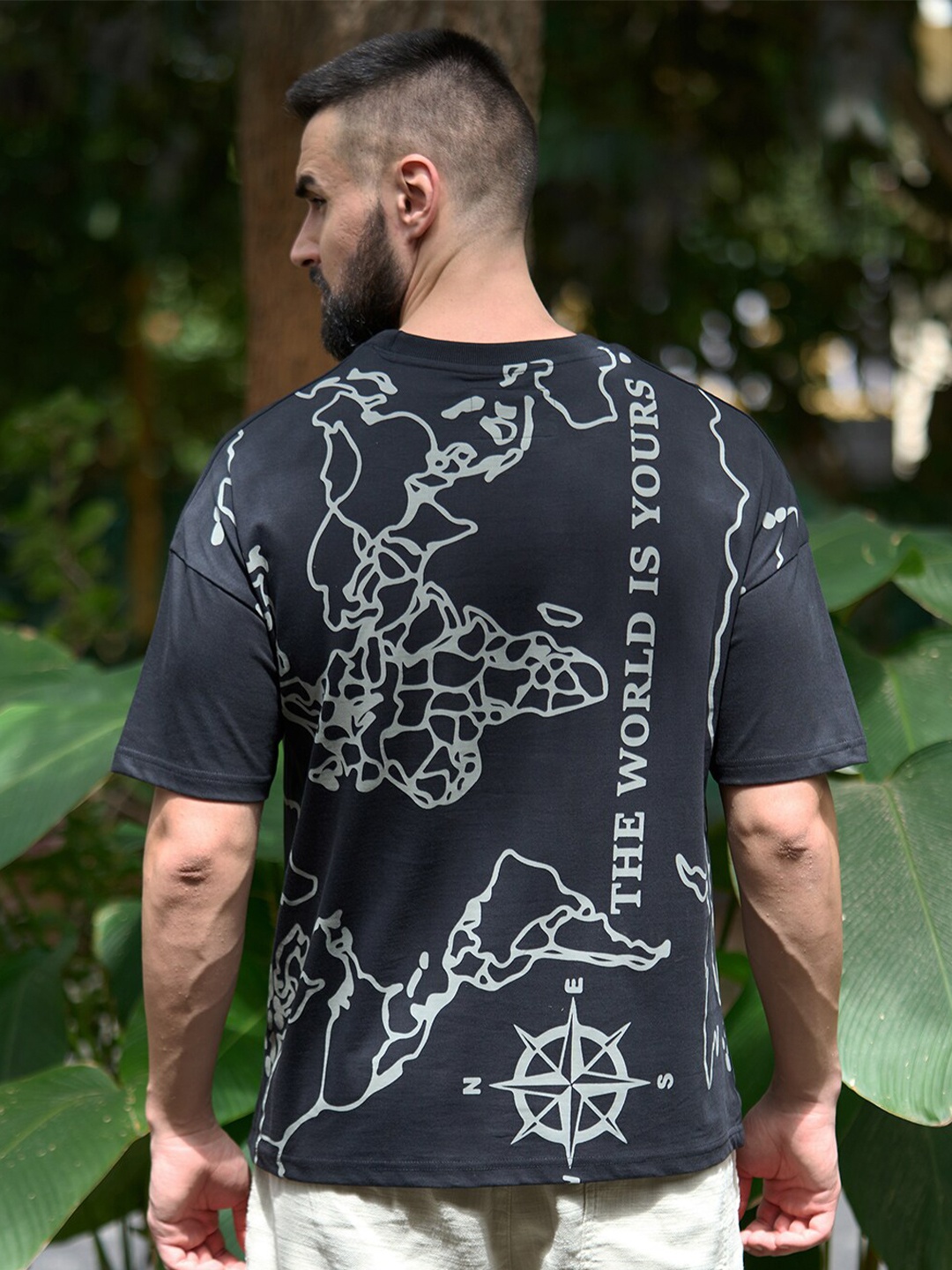

Stormborn Graphic Printed Pure Cotton Oversized Drop-Shoulder T-shirt, Black