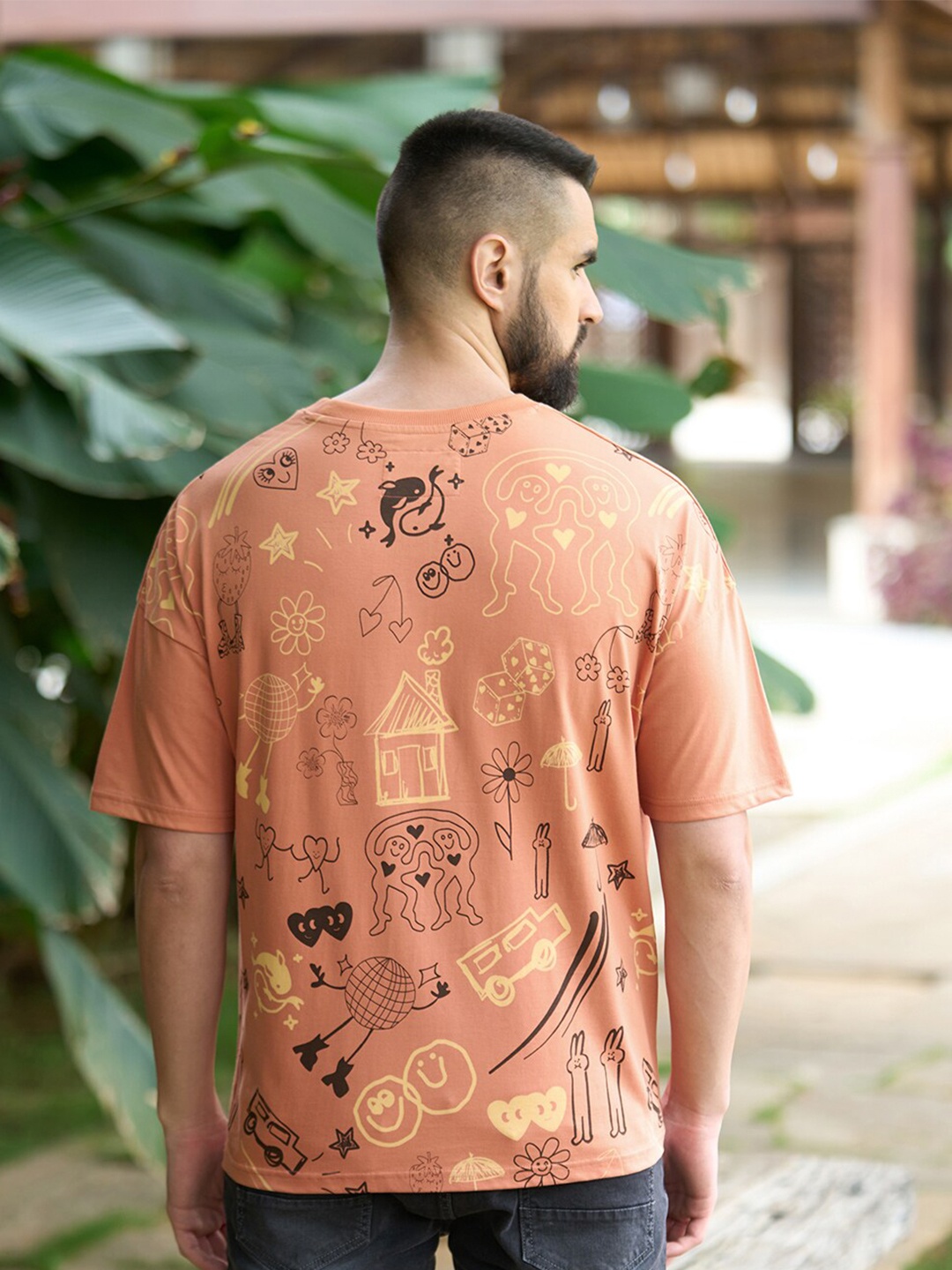 

Stormborn Graphic Printed Oversized Drop Shoulder Sleeves Pure Cotton T-Shirt, Brown