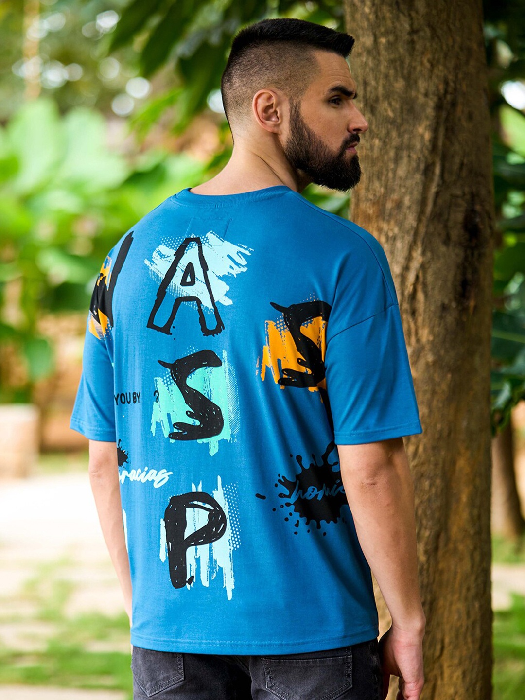 

Stormborn Typography Printed Cotton Oversized Drop-Shoulder T-shirt, Blue