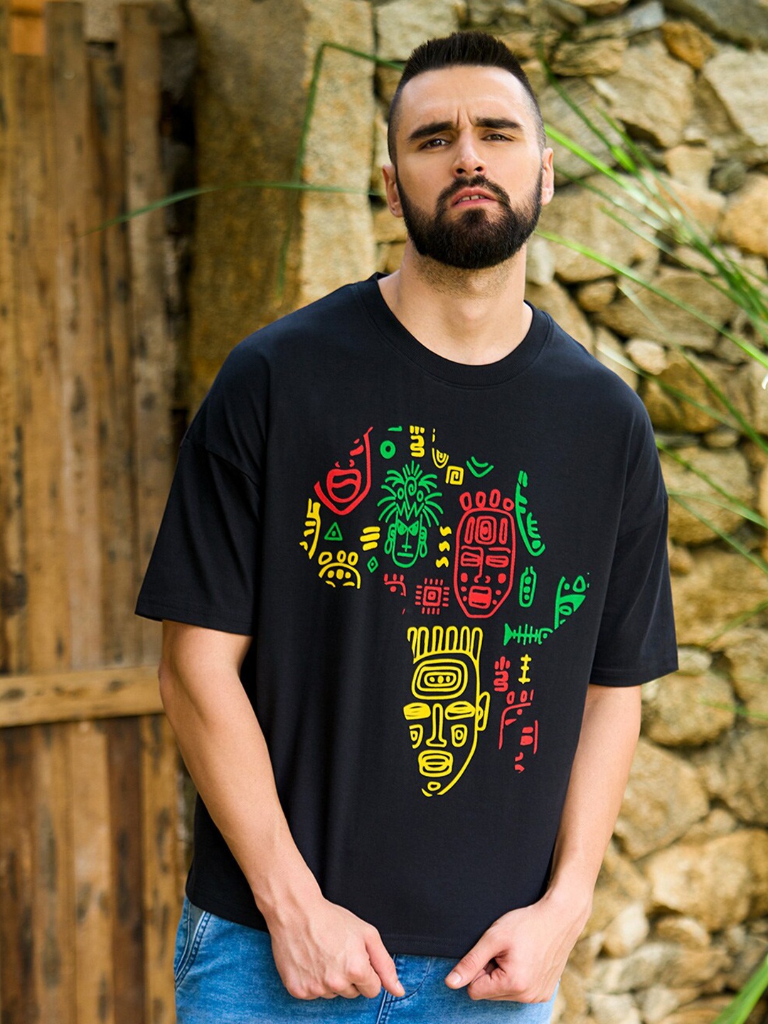 

Stormborn Graphic Printed Oversized Drop Shoulder Sleeves Pure Cotton T-Shirt, Black