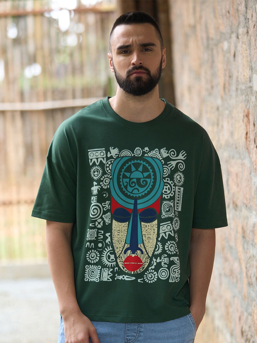 

Stormborn Graphic Printed Drop Shoulder Sleeves Pure Cotton Oversized T-shirt, Green