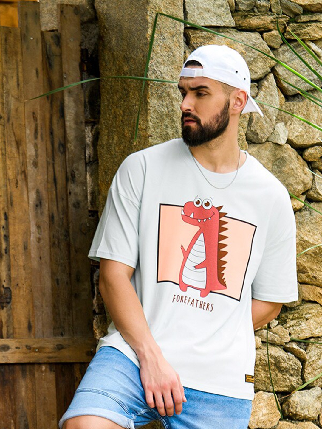 

Stormborn Graphic Printed Oversized Drop-Shoulder Cotton T-shirt, White