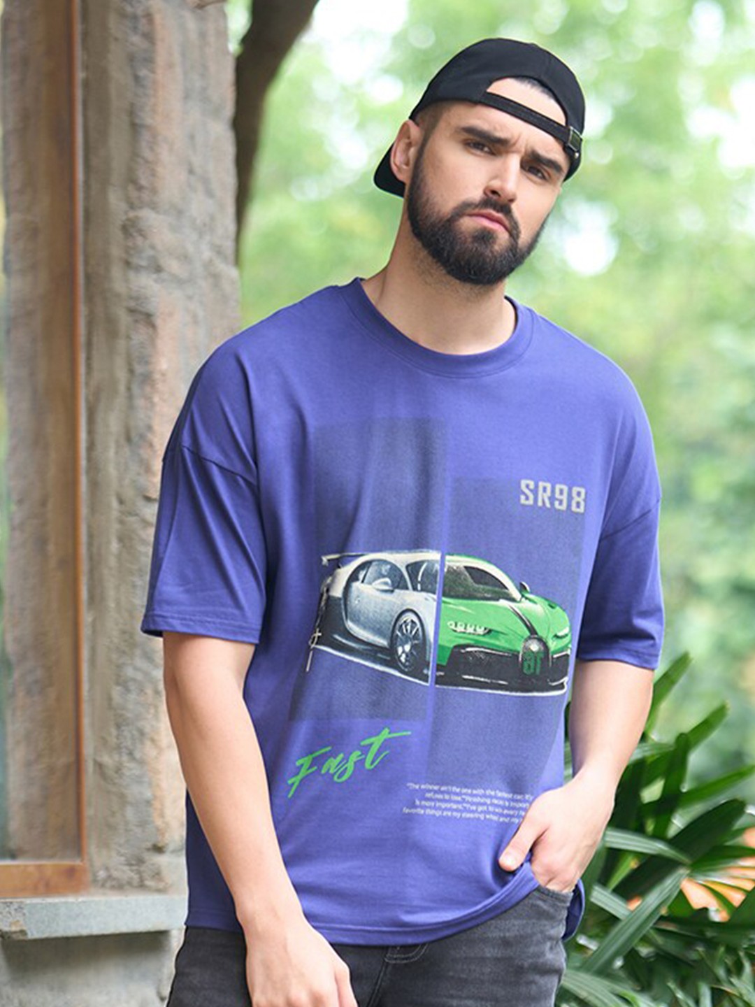 

Stormborn Graphic Printed Oversized Drop Shoulder Sleeves Pure Cotton T-Shirt, Navy blue
