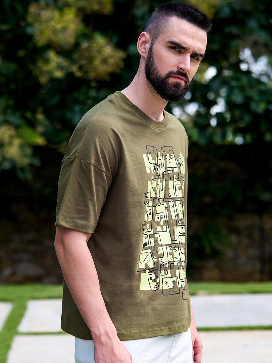 

Stormborn Graphic Printed Oversized Drop Shoulder Sleeves Pure Cotton T-shirt, Olive