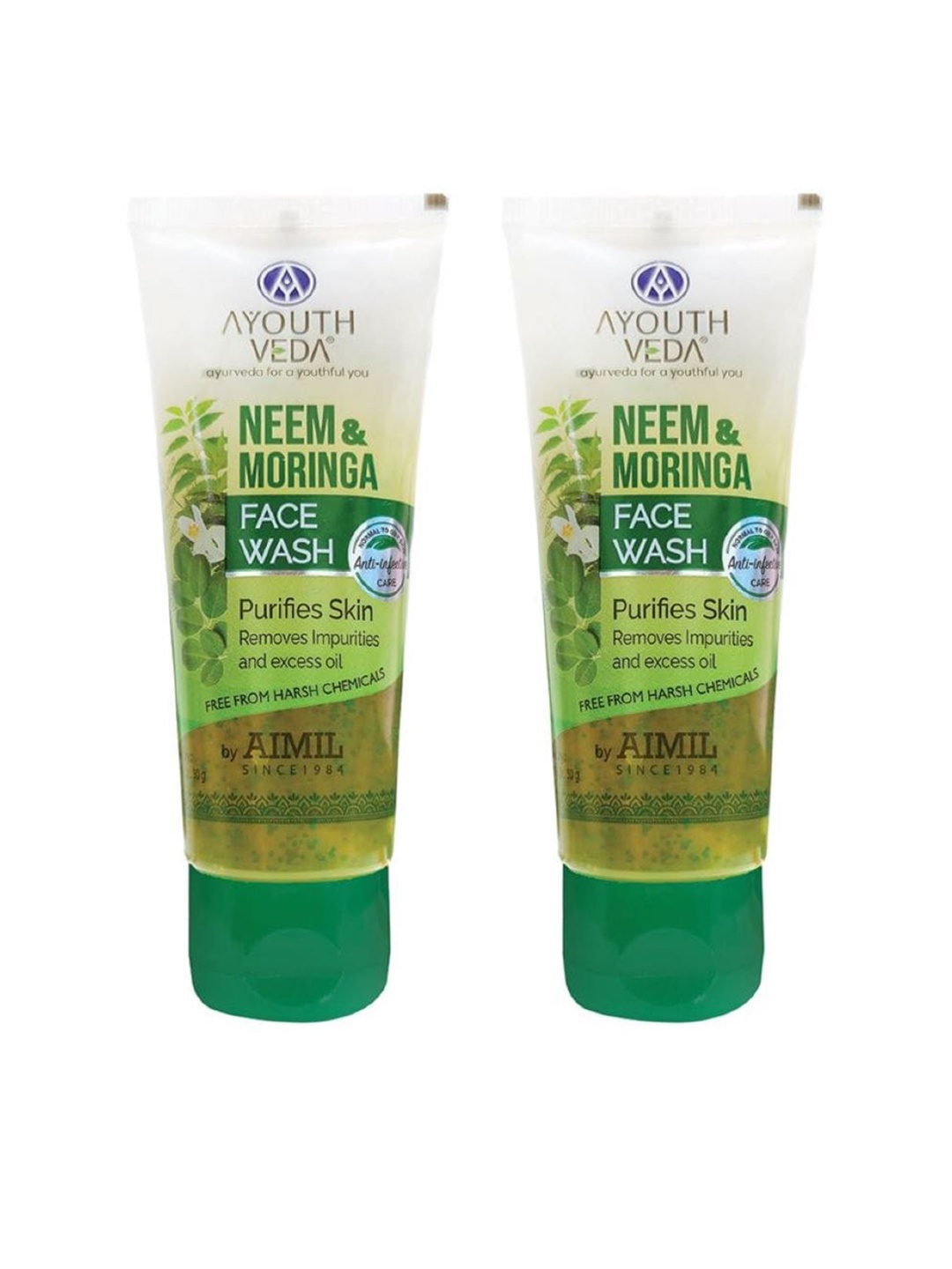 

AYOUTHVEDA Aimil Set Of 2 Neem & Moringa Purifying Face Wash For Acne & Pimples - 50g Each, Green