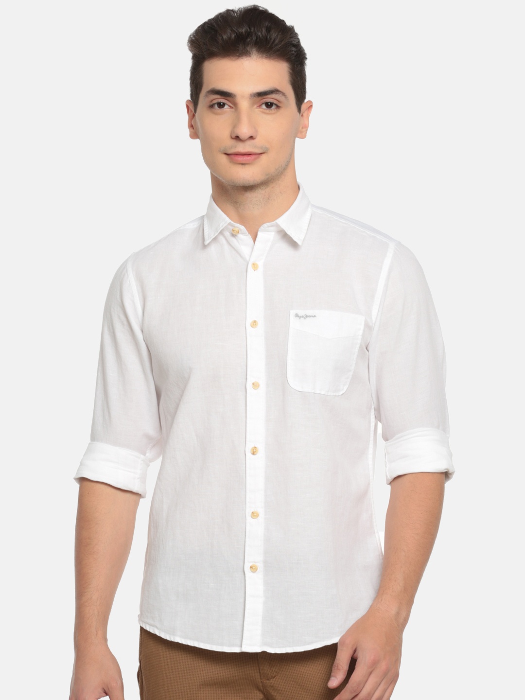 

Pepe Jeans Men White Regular Fit Solid Casual Shirt