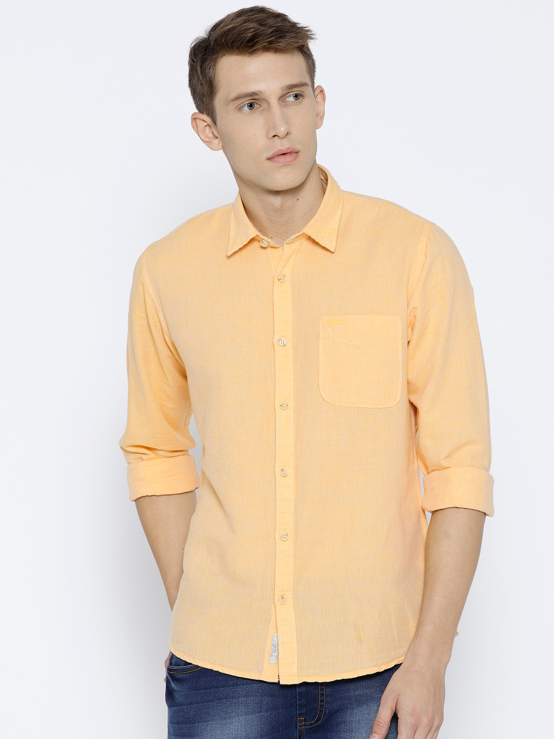 

Pepe Jeans Men Orange Regular Fit Solid Casual Shirt