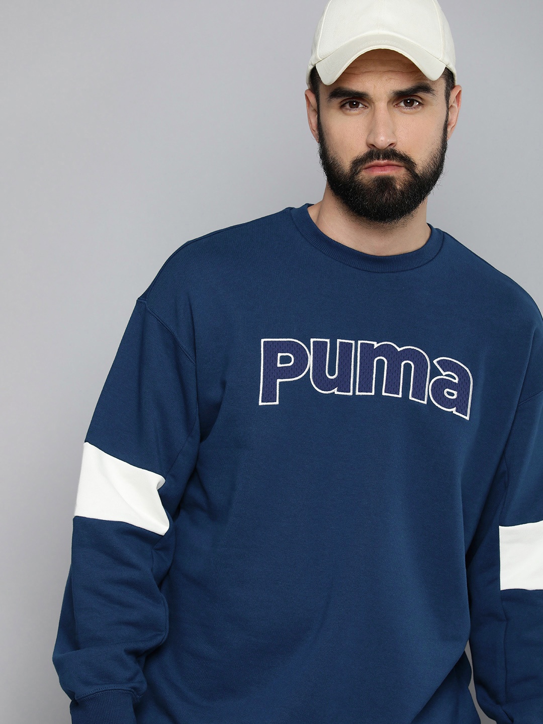 

Puma TEAM Relaxed Fit Embroidered Pure Cotton Sweatshirt, Blue