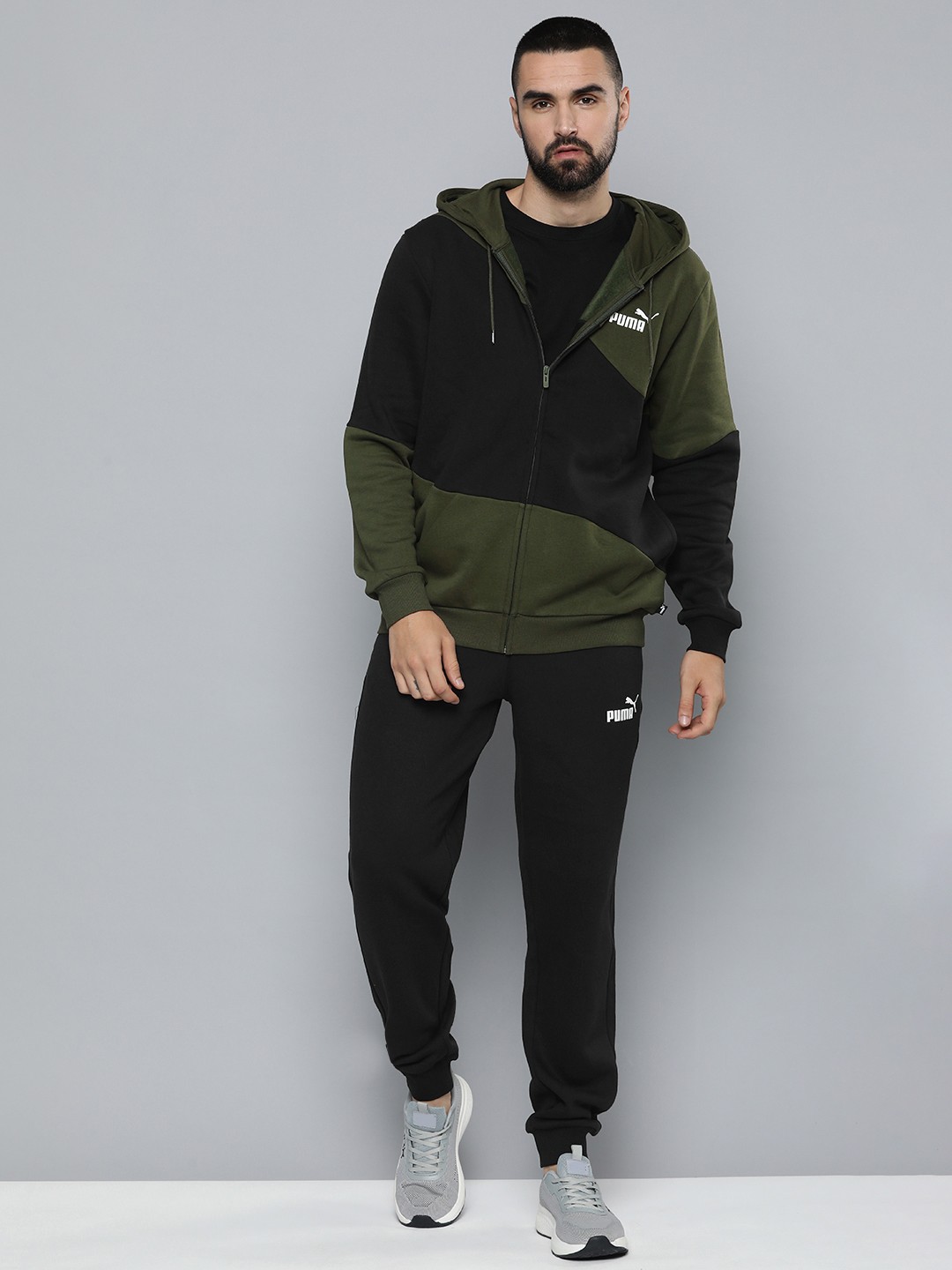 

PUMA Men Colourblocked Power Cat Sweat Suit, Green