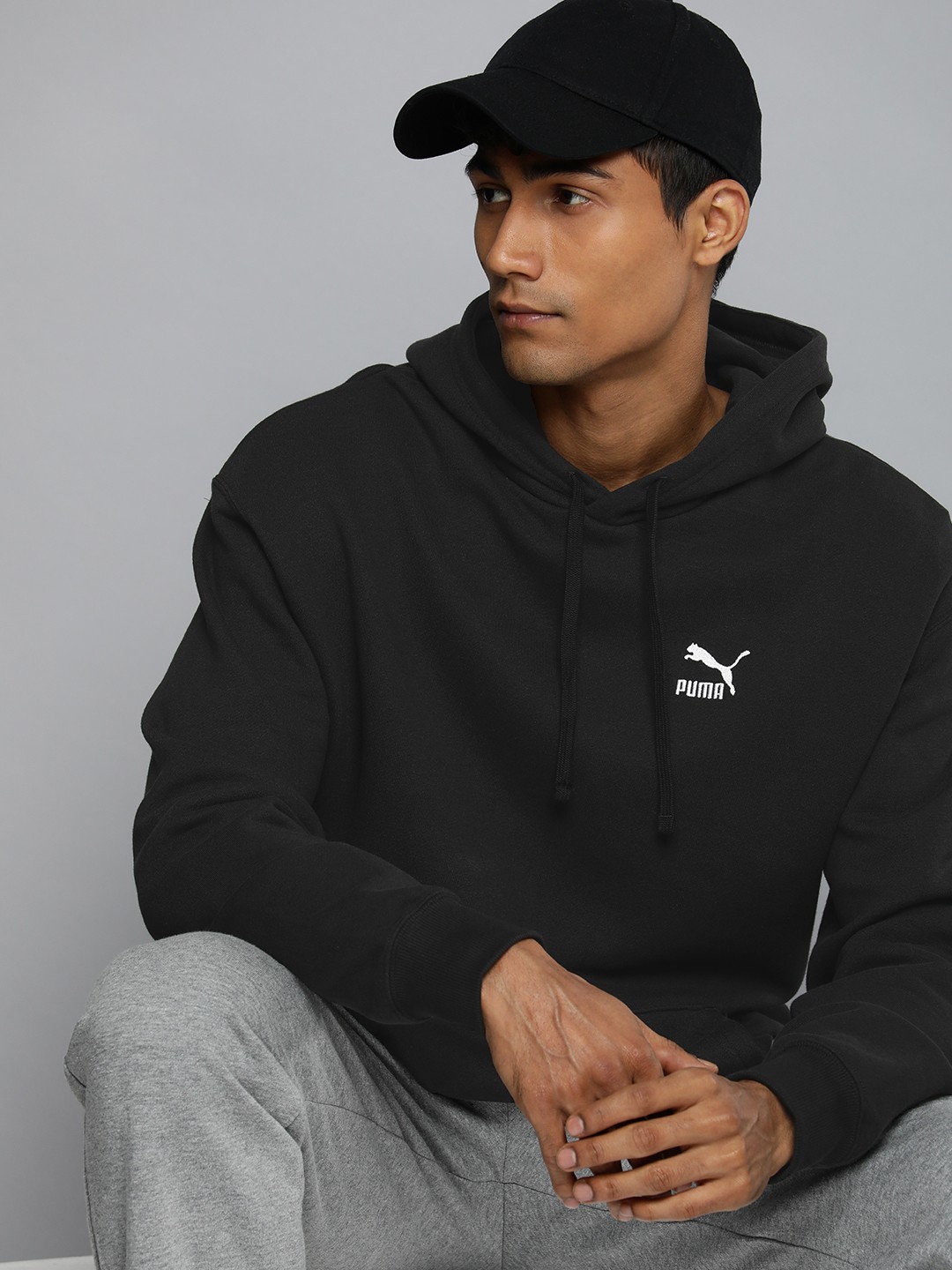 

Puma Embroidered BETTER CLASSICS Relaxed Fit Pure Cotton Hooded Sweatshirt, Black