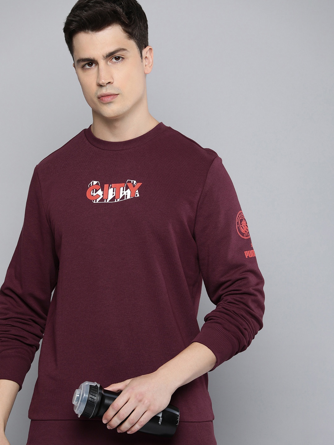 Puma Manchester City Football Core Printed Sweatshirt, Burgundy