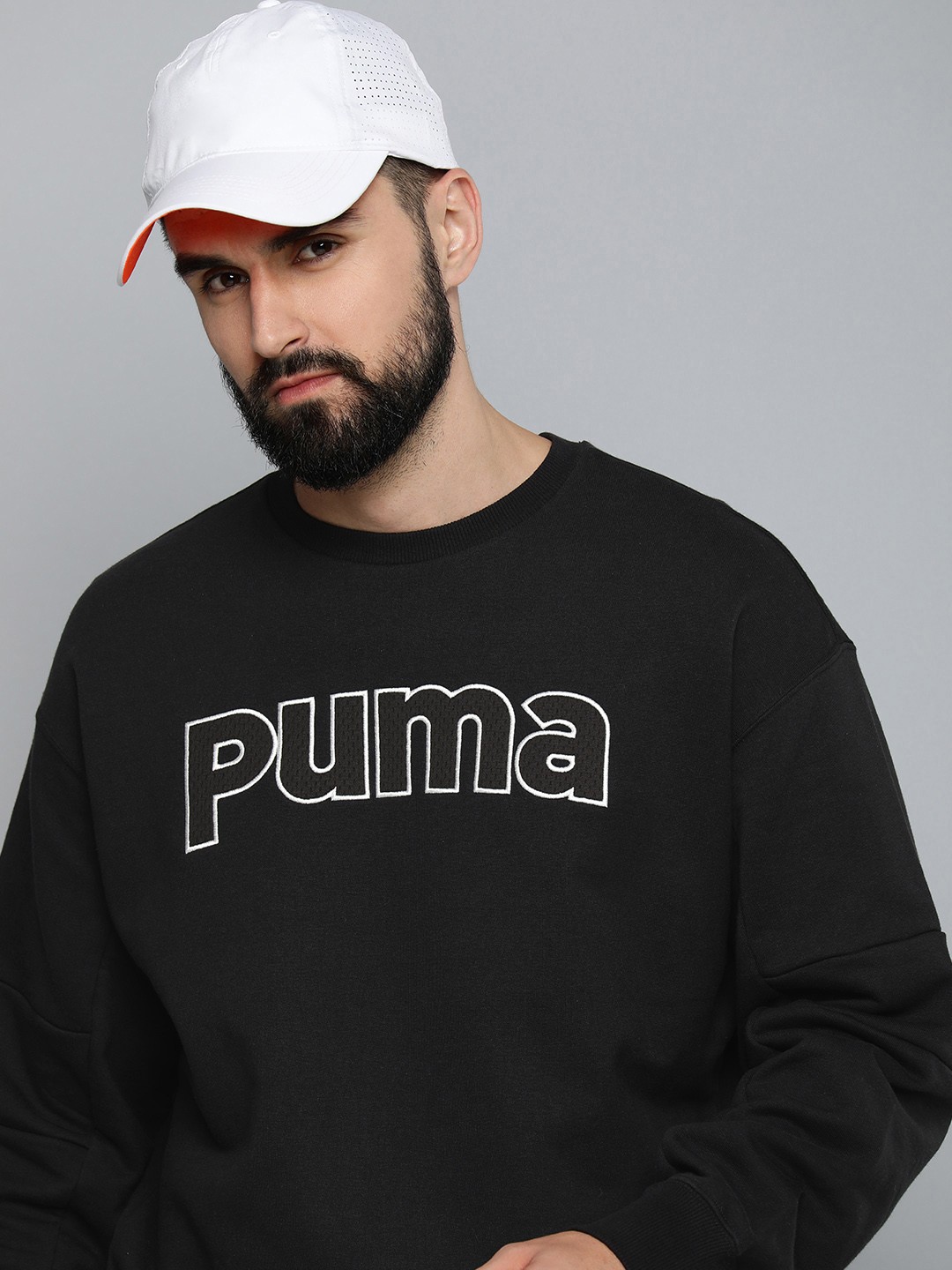 

Puma TEAM Relaxed Fit Embroidered Pure Cotton Sweatshirt, Black