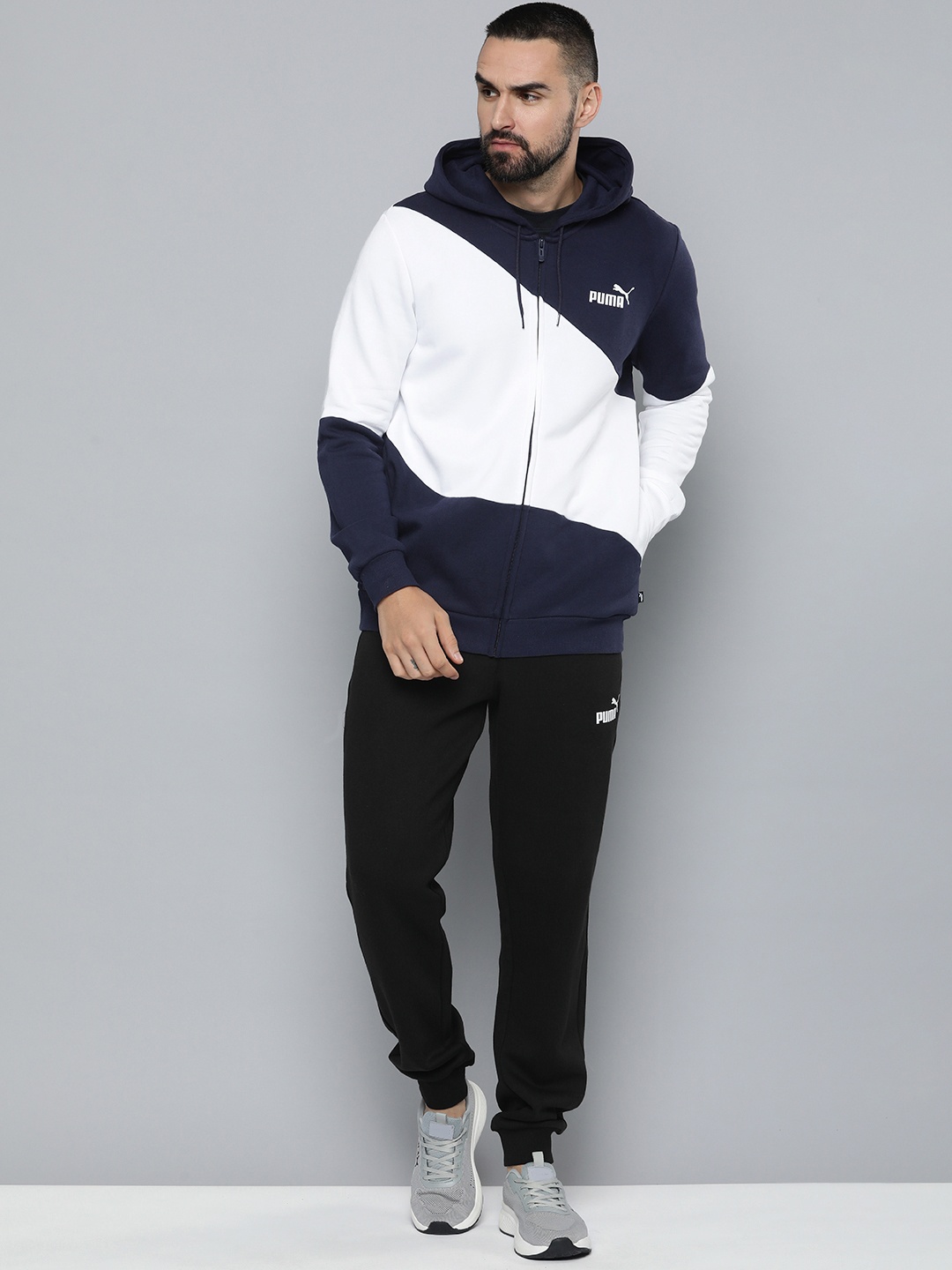 

PUMA Men Colourblocked Power Cat Sweat Suit, Navy blue