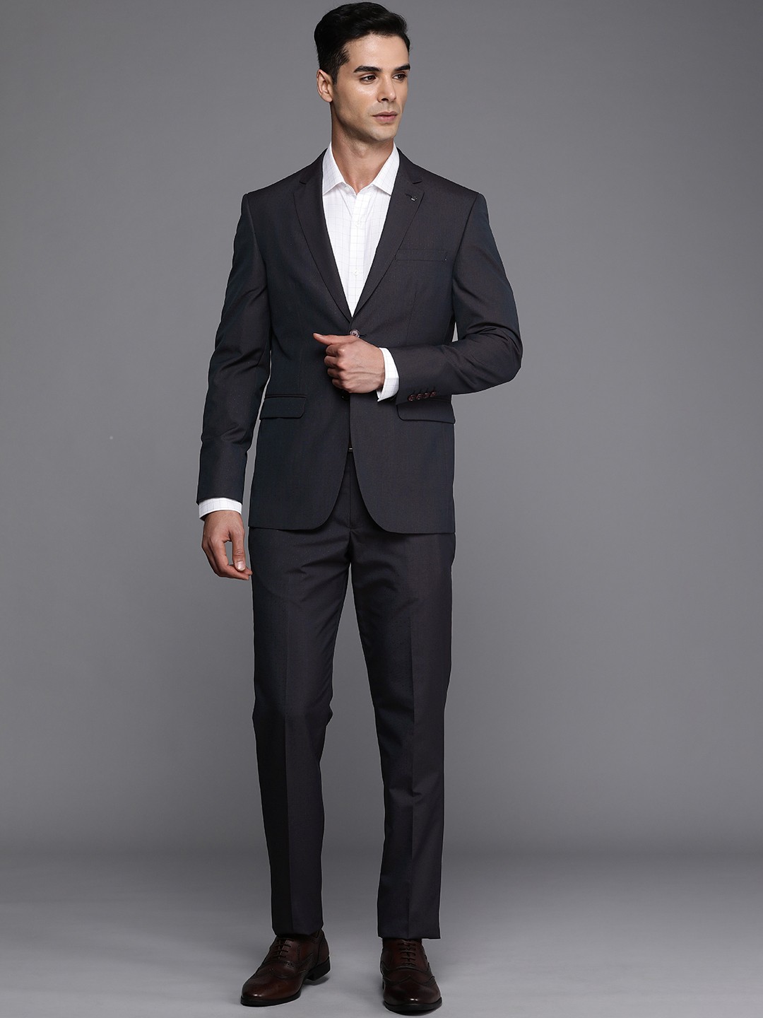 

Louis Philippe Self Design Slim-Fit Single-Breasted Two-Piece Formal Suit, Grey