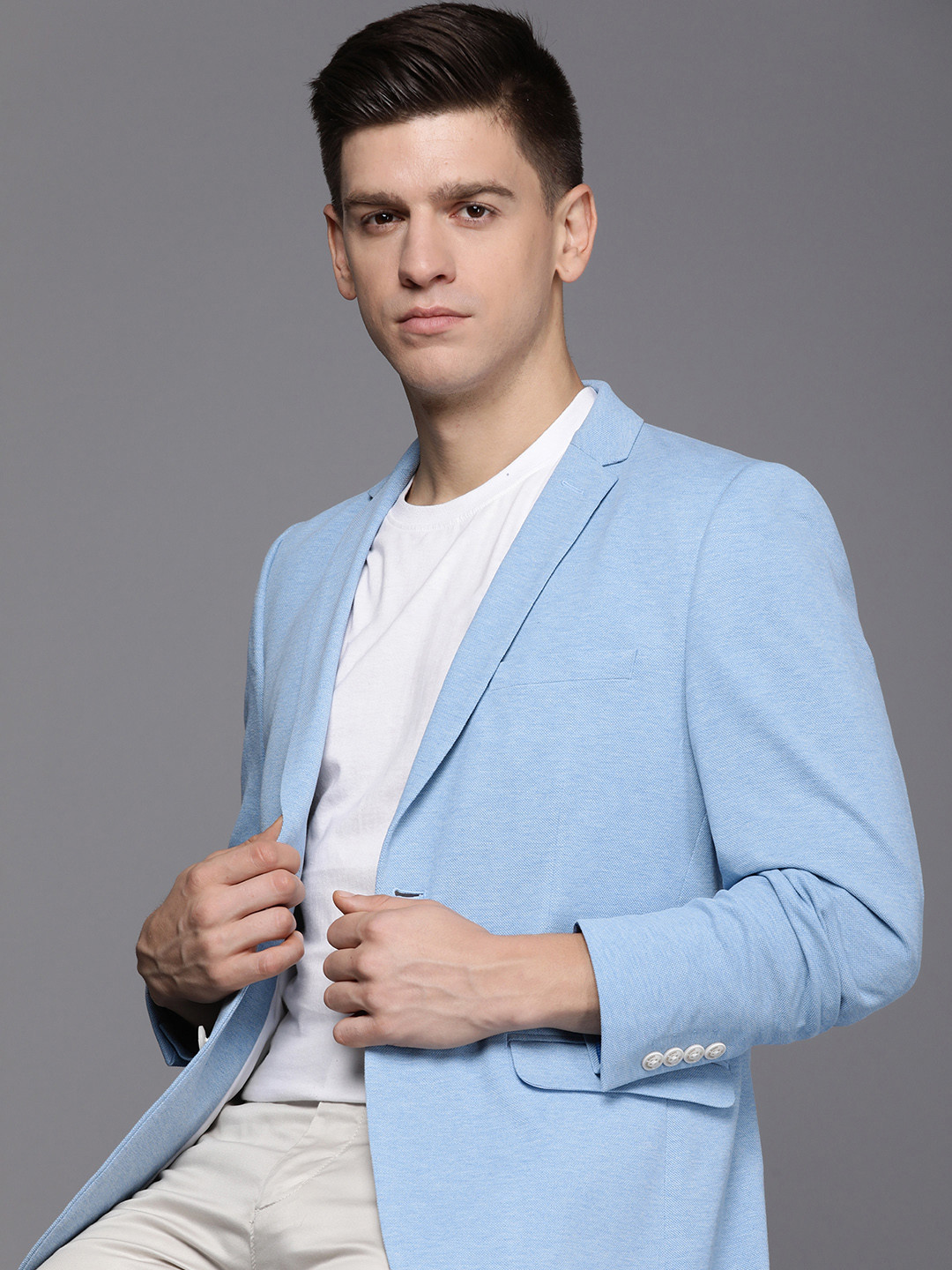 

Louis Philippe Sport Pure Cotton Super Slim Fit Single-Breasted Semiformal Blazers, Blue