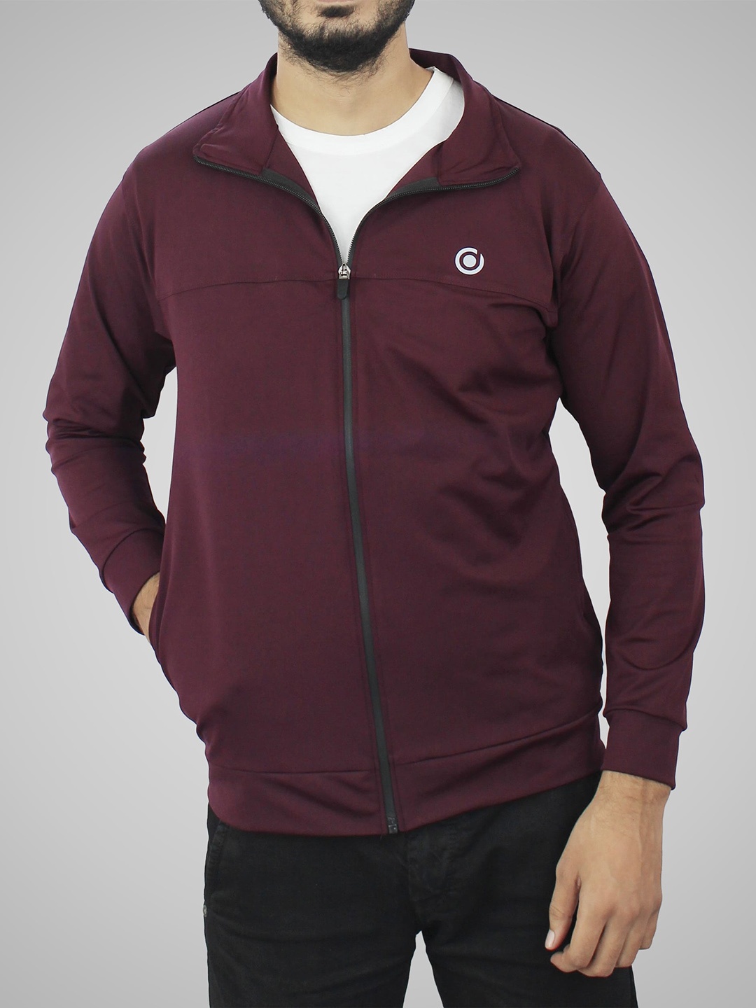 

Fasha Mock Collar Long Sleeves Training or Gym Sporty Jacket, Maroon