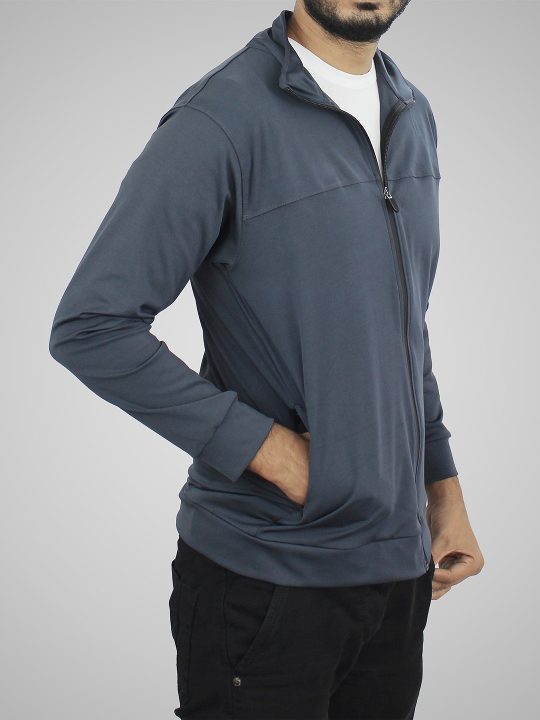 Fasha Mock Collar Long Sleeves Training or Gym Sporty Jacket, Grey