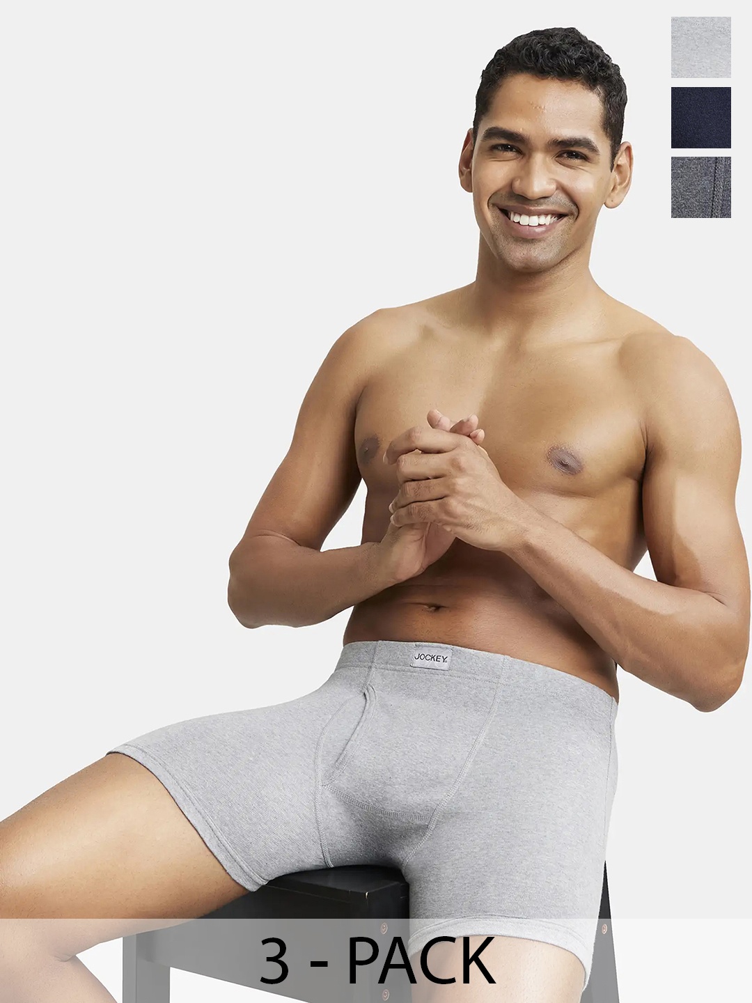 

Jockey Pack of 3 Super Combed Cotton Rib Boxer Brief with Ultrasoft Waistband-8008, Navy blue