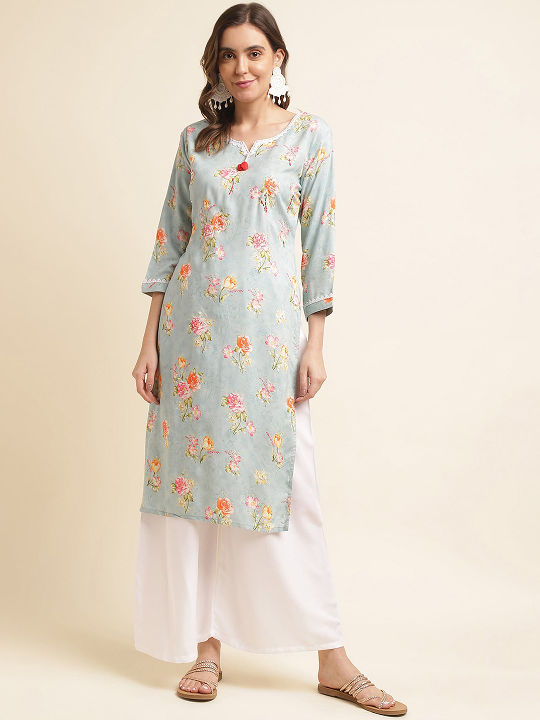 

Sangria Floral Printed Straight Kurta, Blue