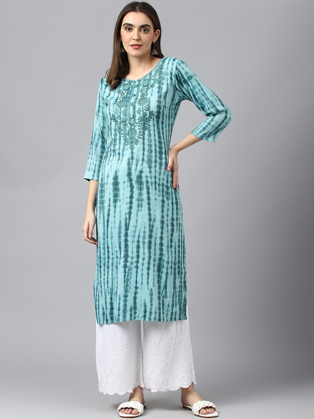 

Sangria Sea Green Abstract Dyed Thread Work Straight Kurta