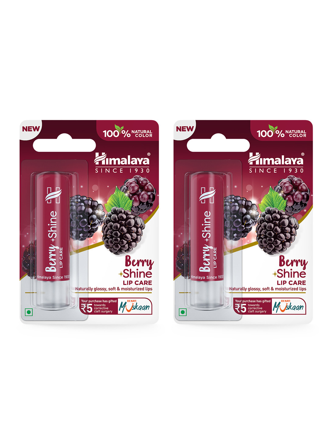 

Himalaya Set of 2 Berry Shine Lip Care For Glossy Soft & Moisturized Lips - 4.5g each, Burgundy