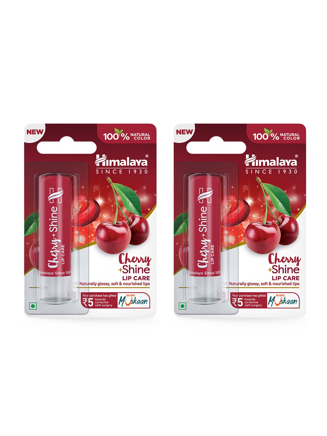 

Himalaya Set of 2 Cherry Shine Lip Care For Glossy Soft & Nourished Lips - 4.5g each, Pink