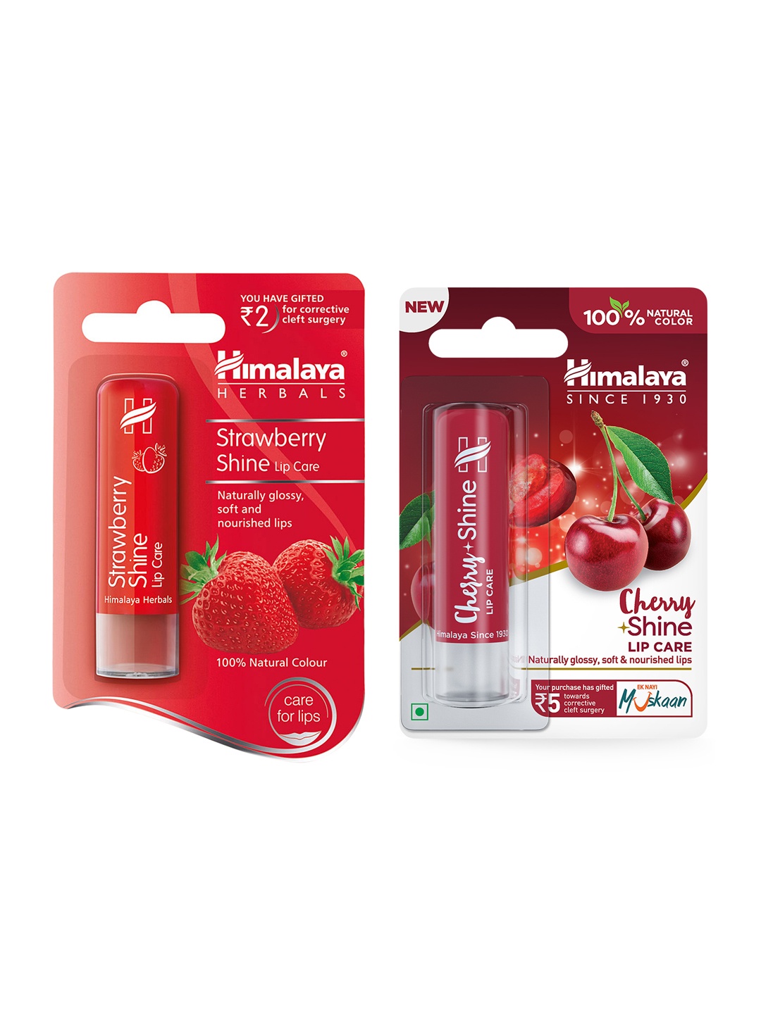 

Himalaya Set of 2 Shine Lip Care 4.5g each - Cherry & Strawberry, Red