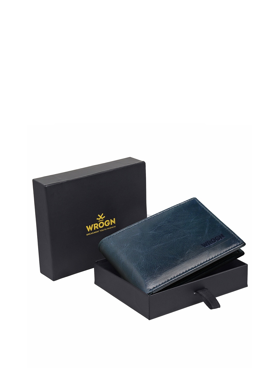 

WROGN Men Leather Two Fold Wallet, Blue