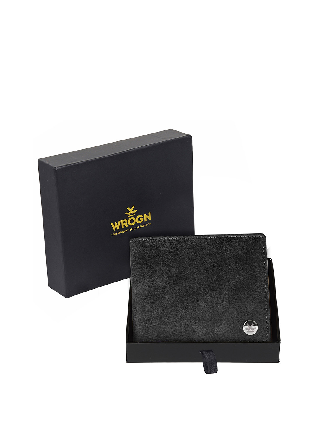 

WROGN Men Leather Two Fold Wallet, Black