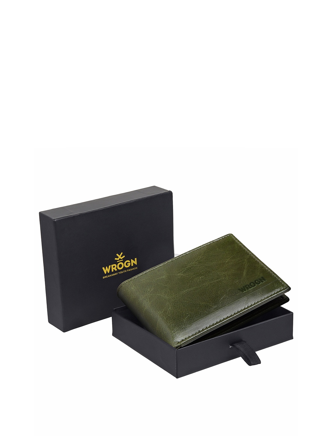 

WROGN Men Leather RFID Two Fold Wallet, Green