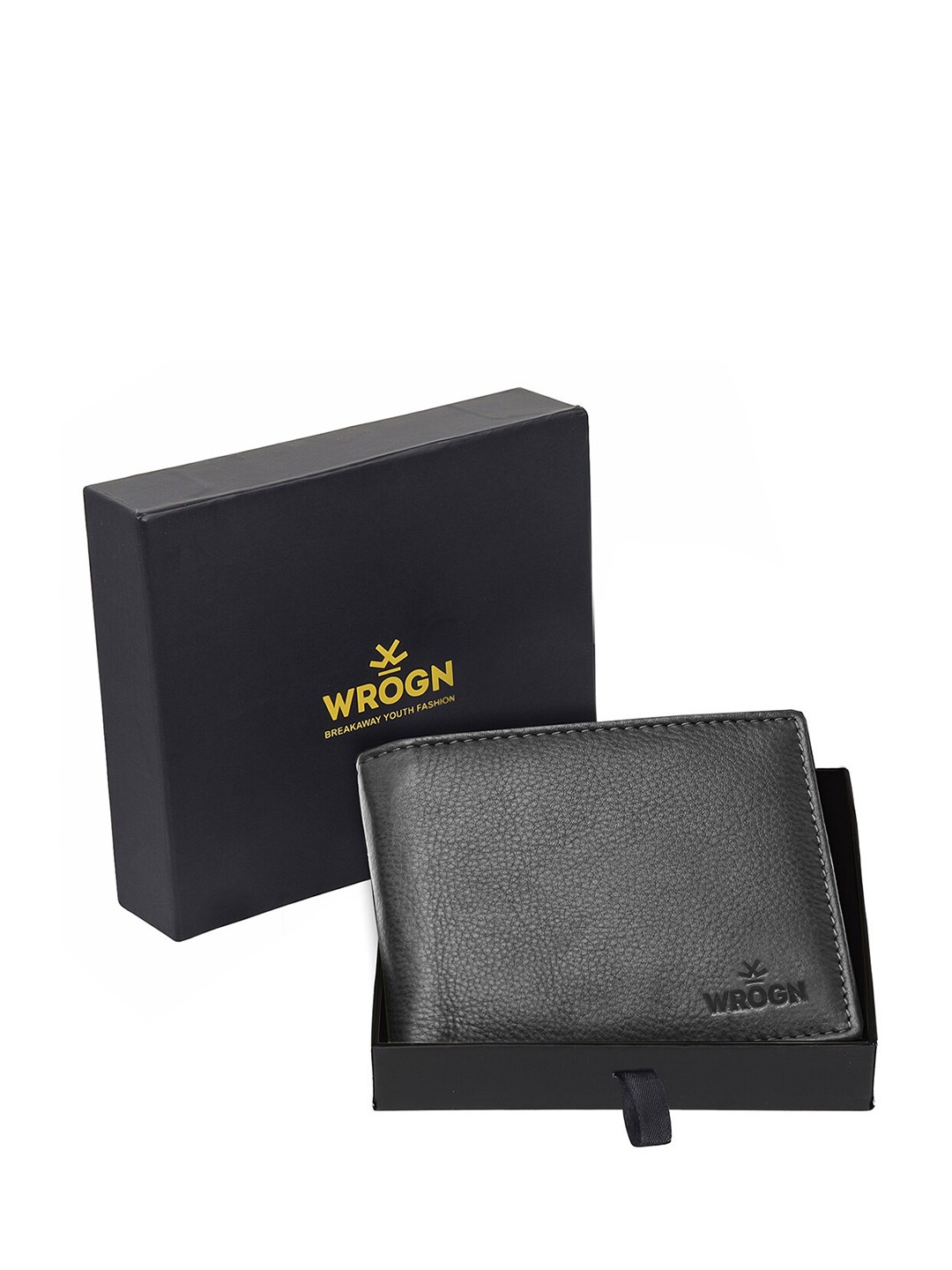 

WROGN Men Leather Two Fold Wallet, Black