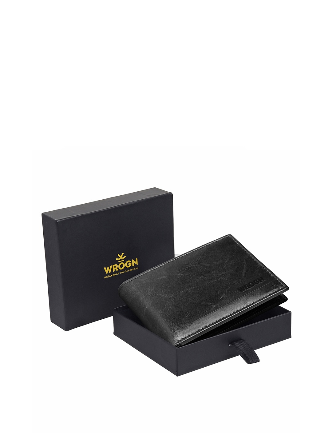 

WROGN Men Leather RFID Two Fold Wallet, Black