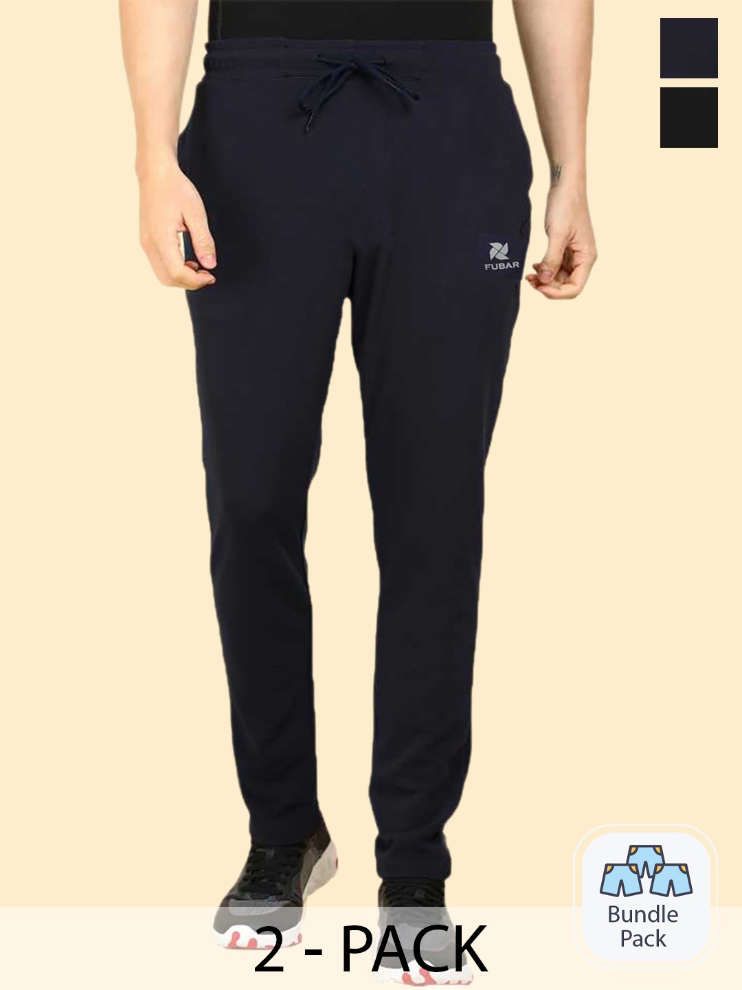 

FUBAR Men Pack Of 2 Mid Rise Track Pants, Black
