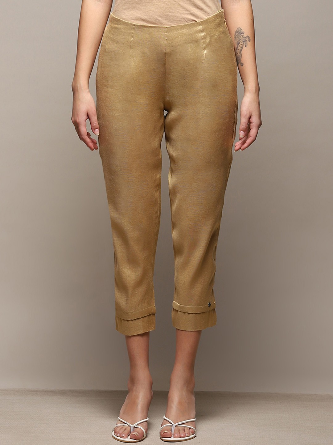 

Biba Women Cropped Cigarette Trousers, Gold