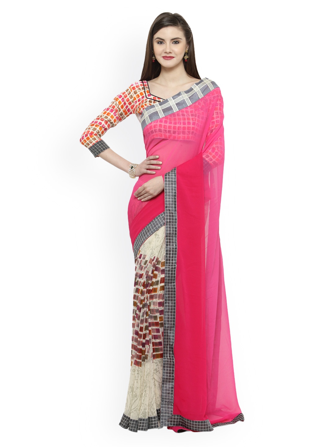 

Shaily Pink & Beige Pure Georgette Printed Saree