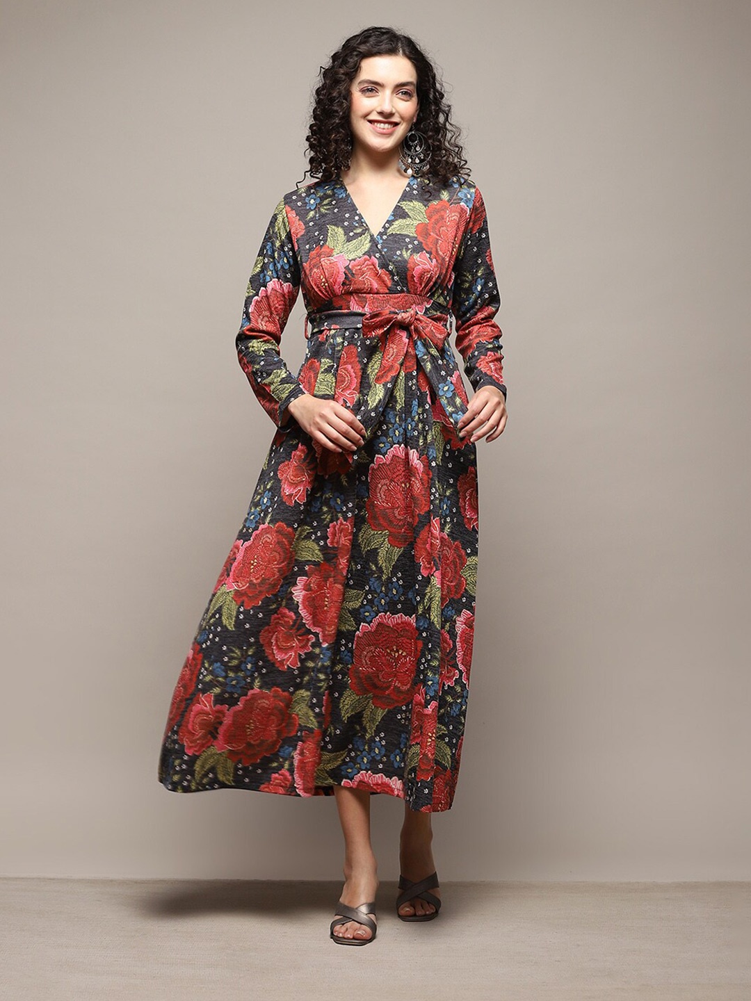 

Biba Floral Printed Fit & Flare Midi Ethnic Dress, Black