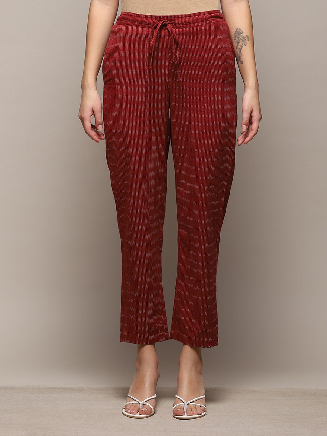 

Biba Women Striped Cotton Palazzos, Red