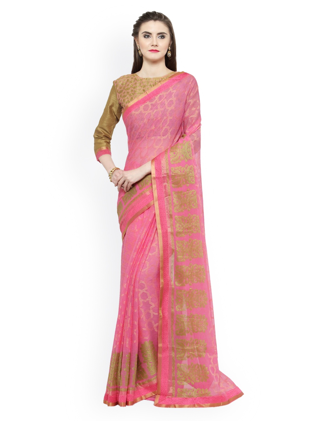 

Shaily Pink Printed Silk Blend Saree